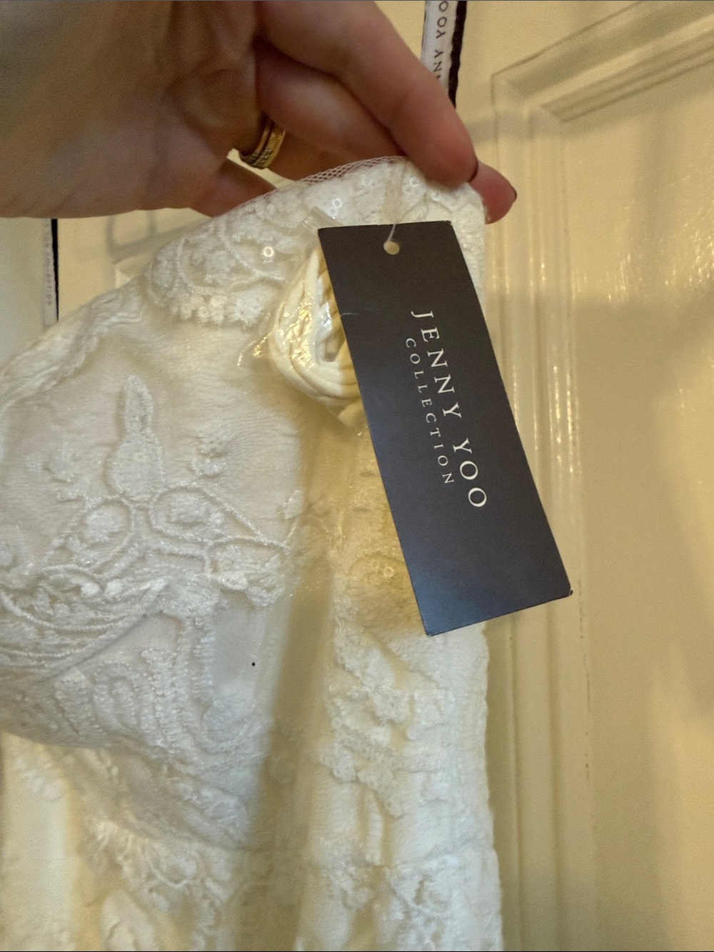 Jenny Yoo Bridal Gown size 10 Strapless Ivory Lace Gown sequins bride long maxi - Picture 2 of 16